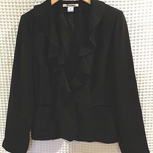 New black jacket w/ruffle collar. 10